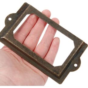 4 PCS Antique Tag Label Frames File Name Card Holder Bronze Drawer Pull Labels Holders for Office File Case Library Drawer Medicine Cabinet Apothecary Furniture (Length:3-1/2", Height:1-5/8")