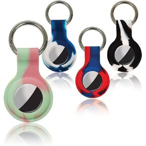 Protective Key Ring Cases for Airtags (4 Pack) Secure Silicone Airtag Holders, with Heavyweight Metal Alloy Key Chain, Anti Loss Finder, Pet Tracker, Assorted Colors, 4 Holders (Red/White/Blue/Black)