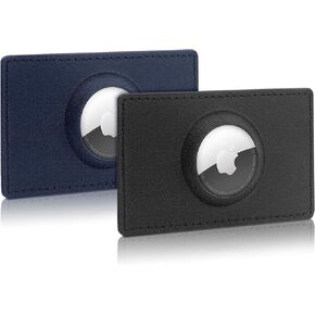 2pcs AirTag Wallet leather Case for Apple AirTags,Credit card-sized wallet card compatible with AirTag,Compatible with men's wallets to prevent loss,Slim Anti-Lost Wallet Card Tracker(Black-Blue)