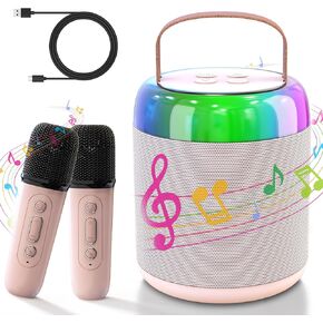 Mini Karaoke Machine, Portable Bluetooth 5.3 Speaker with 2 Wireless Microphones for Kids and Adults, Gifts for Girls and Boys Birthday Gifts Camping Home Party Indoor Outdoor Activities（Pink） in Kuwait