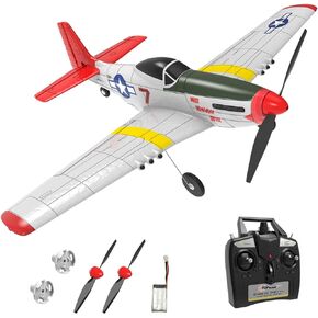 TOP RACE Remote Control Airplane, RC Plane 4 Channel Ready to Fly RC Planes for Adults, Advanced RC Foam Plane, Remote Control War Cessna P51 Mustang Upgraded with Propeller Saver