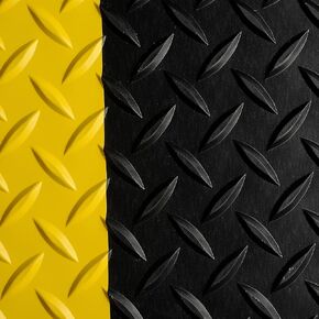WorkForce Vinyl Diamond Plate Commercial Grade Matting, Heavy Duty Floor Mat for Garages, Industrial Facilities, and High-Traffic Areas, 1/8" x 36" x 20', Black w/Yellow Border