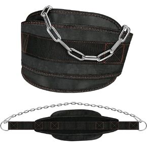 Dip Belt for Weight lifting, Weight Belt with 34'' Extra Long Adjustable Steel Chain, Pull Up Belt for Powerlifting, Strength Training and Bodybuilding, Comfortable Waist Back Support for Men & Women