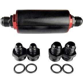 AN Inline Fuel Filter Inlet Outlet 100 Micron Element 6AN 8AN 10AN Male Flare Hose Adapter Fittings Billet Aluminum Anodized Universal