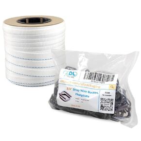 IDL Packaging Refill for Portable 3/4" Woven Cord Strapping Kits for Packaging Strapping - 3/4" x 250' HD Woven Cord Strapping Roll of 6" x 3" Core Size and 100 of 3/4" Phosphate Buckles