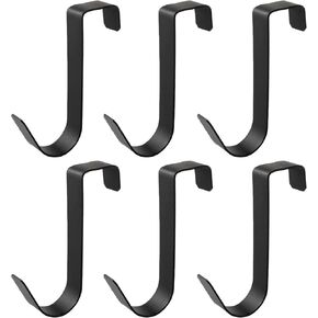 6-Pack Black Stainless Steel Over The Cabinet Door Hooks - Hanger Hook Organizer for Kitchen, Christmas, Wreaths, Clothes - Single Hanging Hooks for Convenient Over-The-Door Storage