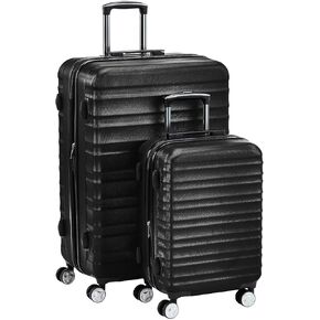 Amazon Basics 2 Piece Hardside Spinner Suitcase Luggage with Wheels, 20-Inch, 28-Inch, Black
