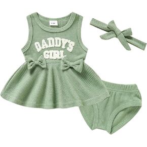 Viworld Baby Girl Clothes 0-18M Knitted Tops Sleeveless Set Letter Printed Daddy's Girl Baby Clothes Baby Girl Outfits