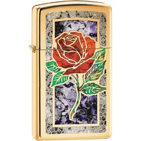 Zippo Custom Lighter: Slim Fusion Rose - High Polish Brass 78750
