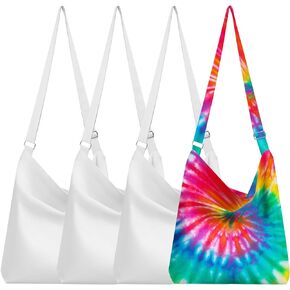 4 Pcs White Crossbody Bag for Tie Dye Women Shoulder Bag Casual Cotton Bag Retro Tote Bag Large Capacity White Items Things for Tie Dye Party Supplies