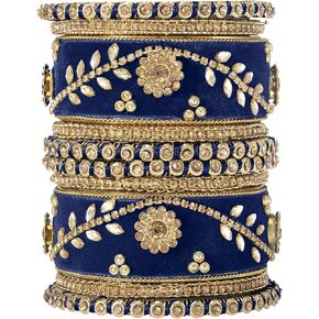 Aheli Indian Wedding Wear Beautiful Handmade Faux Stone Studded Bangle Set Chuda Bollywood Ethnic Fashion Jewelry for Women (Blue)