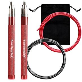 Bear KompleX Speed Jump Rope - Get Fit Fast with Double Unders - Boxing & Conditioning - Fast & Easy Set Up - 2 Lightweight Cables + 2 Handles in Black or Blue - Free Carrying Case