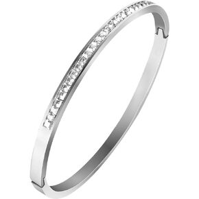 Sterling Silver Bracelet Bangle Stainless Steel Adorned with Diamonds for Womens and Girls