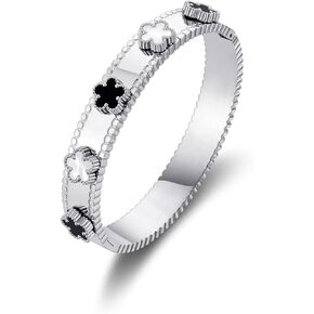 Clover Bracelet Bangle for Women 14K Gold and White Gold Plated Stainless Steel Lucky Jewelry Gift