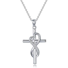 Infinity Cross Necklace for Women 925 Sterling Silver Heart Cross Necklaces Religious Jewelry Birthday Valentines Gift for Girls