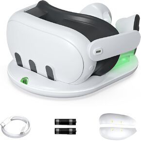 Enhanced Charging Dock with LED Light for Oculus/Meta Quest 3，Magnetic Charging Station for Oculus Quest 3 Touch Controller & VR Headset，with 2 1800mAh Rechargeable Batteries in Kuwait