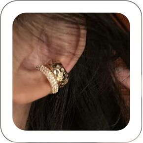 Statement Double Layer Chunky Hoop Earrings 1PCS Gold Sparkly Diamond Ear Cuffs Thick Hoop Earrings Non Piercing Clip On Cartilage Earrings Trendy Jewelry for Women Girls