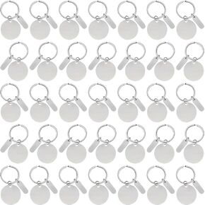 30 Pcs Engravable Metal Keychain Blanks for DIY Stamping and Engraving,Stainless Steel Round Blank Key Ring Tags with Hole for DIY Dog Tags, Tree Tags, VIP Cards(1.2 Inch Round)