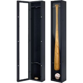 ILOT Baseball Bat Display Case Solid Wood Frame Ball Holder Stand Showcase Display Cabinet with UV Protected Acrylic Wall Mounted Shadow Box Vertical and Horizontal
