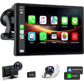 Portable Wireless Carplay Screen for Car with 2.5K Dash Cam,9 Inches Android Auto Screen with 1080p Backup Camera,CarPlay Adapter - GPS Navigation,Bluetooth,Airplay,Voice Control