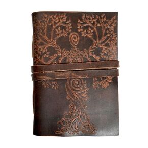 Leather Journal Mother Earth Tree of Life Embossed Notebook Diary, Handmade Leather Bound Writing Journal, Travel Diary, Grimoire, Sketchbook Office Handbook 5 x 7 inches for Men & Women