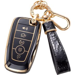 لغطاء Ford Key Fob مع سلسلة مفاتيح، حامل حماية لغطاء مفتاح السيارة 5 أزرار لسيارة Ford Explorer Fusion Escape Edge Expedition Mustang F150 F250 F350 F450 F550 Bronco، أبيض