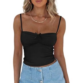 المرأة بلا أكمام مثير عارية الذراعين Bowknot مطوي قصيرة Y2K Strappy Ruched تانك القمم الصيف سليم صالح لطيف بلوزات على الموضة in Kuwait