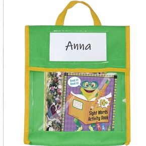 Kids Toddlers Book Pouches Book Tote Bag Classroom Take Home Bags Send Home Books Homework Fabric Book Bag Pockets Reading Book Bag with Clear Name Tag Pocket Book Buddies Bags (Green)