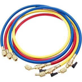 Refrigerant Charging Hose with Ball Valves HVAC Hoses 1/4'' SAE R410A 800 PSI Fit for R134A R12 R22 R502 R404 Coolant Adding and Air Condition Maintenance 3-Color 3 Pcs