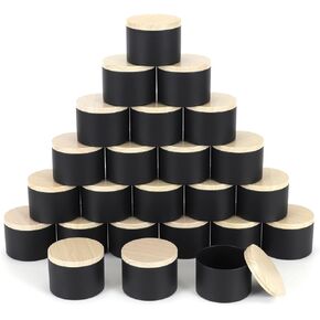 SONVIIBOX 24 PCS 4oz Candle Tins, Black tins with Wood-Grain Metal lids,Candle Jars for Making Candles Bulk,4 oz Candle Jars,Tin Jars for Candle Making (4OZ, Black)