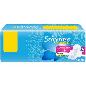 Stayfree Secure XL Ultra Thin Dry Cover Sanitary Pads For Women With Wings, 40 Pads