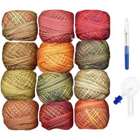 Valdani Embroidery Floss 3-Strand Cotton 12-Ball Hand-Dyed Fabulous Autumn Collection Bundled with Artsiga Crafts Seam Ripper and Needle Threader (3SF-Fautumn)