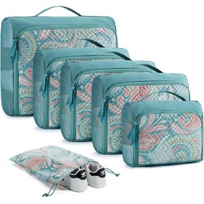 BAGSMART Quilted Packing Cubes for Travel, 6 Set Packing Cubes for Suitcases, Lightweight Travel Cubes (1 L+3 M+1 S+1 Shoe Bag) Suitcases Organizer, Baby Pink