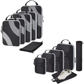 BAGSMART Compression Packing Cubes for travel, 6 Set Travel Packing Cubes for Suitcases, Compression Suitcase Organizers Bag Set & Travel Cubes for Luggage, Lightweight Packing Organizers Black