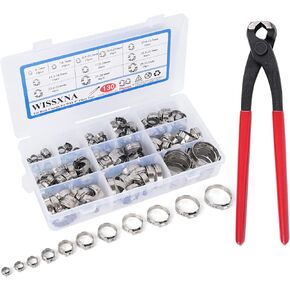 130 قطعة 6-33.1 مللي متر 304 أذن واحدة من الفولاذ المقاوم للصدأ 11 مقاسات خرطوم المشابك تشكيلة مع أداة كماشة للأنابيب والسباكة والسيارات وخطوط الوقود in Kuwait