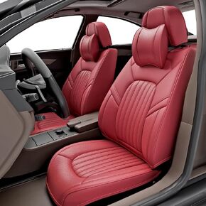 2 Pieces ZC Front Car Seat Covers, Waterproof Nappa Leather Front Car Seat Protectors with Headrests, Universal Auto Interior Fit for Sedans SUV Pick-up Truck, Beige