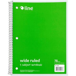 C-Line 1 Subject Notebook, 8 x 10-1/2 Inches, Wide Ruled, Green, 70 Sheets