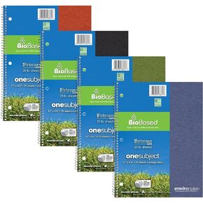 Roaring Spring Environotes Recycled Spiral Bound 1 Subject Notebook, College Ruled, 70 Biobased Sheets, 11" x 8.5", Assorted Earthtone Color Covers, Pack of 4