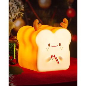 Cute Christmas Gifts for Women, Girl, Deer Toast Lamp Bread Night Light, Battery Powered USB Rechargeable, Touch Senser, 1 Hour Timer, Portable Silicone Kids Nightlight for Nursery