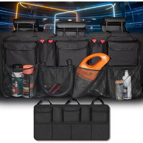 منظم صندوق السيارة لسيارات الدفع الرباعي، ومنظمات السيارات وتخزين المقعد الخلفي القابل للطي، مقاس 42.5 بوصة، منظم صندوق أدوات الشاحنة، ملحقات شبكة الشحن، صندوق السيارة، تخزين معلق باللون الأسود in Kuwait