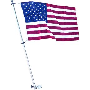 MARINE CITY 304 Grade Stainless Steel Flag Pole Base 32 Inches Bright Polished Attractive Finish Rail Mounted Flag Rod and 15 x 25 Inches US Flag for Marines – Boats – Yachts – Ships (Pack of 1)