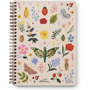 RIFLE PAPER CO. Spiral Notebook | 150 Ruled Pages, Inner Storage Pocket Folders, Double-Spiral Binding, Metallic Gold Foil Accents (8.25" L x 6.25" W), Blossom