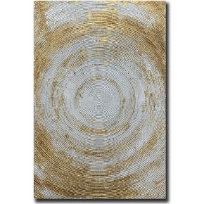 Boieesen Art، 24x36 بوصة حديثة مرسومة يدويًا برقائق ذهبية دوائر بيضاء جدار فن تجريدي بسيط من القماش لوحة زيتية لتزيين الحائط فن خشبي داخل إطار جاهز للتعليق in Kuwait