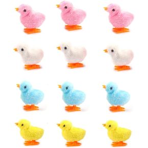 12 Pack Spring Wind Up Chicken, Fluffy Jumping Walking Chicks Novelty Toys for Kids Party Favors, Easter Egg