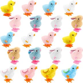20 Pack Easter Wind Up Chick and Bunny Toys Wind-up Plush Toys for Easter Egg Hunt Basket Stuffers Easter Party Supplies, 4 Colors