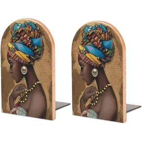 Afro African American Woman Pattern Wood Bookends Decorative Bookend Non-Skid Office Book Stand for Books Office Files Magazine Large in Kuwait