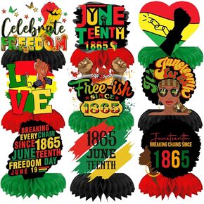 زينة الحفلات المركزية لطاولة Juneteenth السعيدة، قطع مركزية على شكل قرص العسل ليوم الحرية في 19 يونيو من أجل الاستقلال 1865، أغطية الطاولة لزينة حفلات Juneteenth