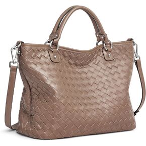 Kattee Woven Bag for Women, Genuine Leather Tote Bag Large Handbag and Purse Retro Handmade Shoulder Bag