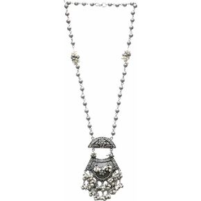 Indian Antique Silver Oxidized Black Polish Boho Gypsy Banjara Tribal Statement Pearl Long Sweater Necklace Jewelry for Women