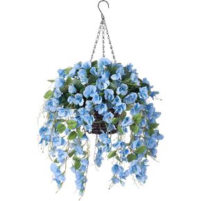 Artificial Fake Hanging Flowers Plants Baskets for Outdoor Spring Summer Decoration, Faux Silk Pink Hibiscus Long Vines in Planter UV Resistant Realistic for Home Porch Outside Garden Yard Patio